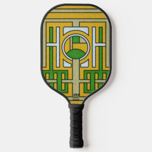 Raquette De Pickleball Conception de labyrinthe abstrait géométrique jaun