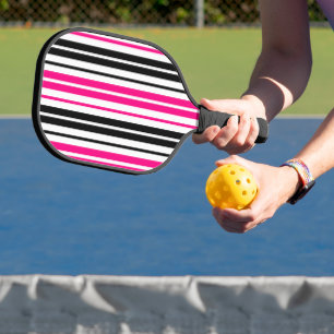 Raquette De Pickleball Conception de motif à rayures roses noires et blan