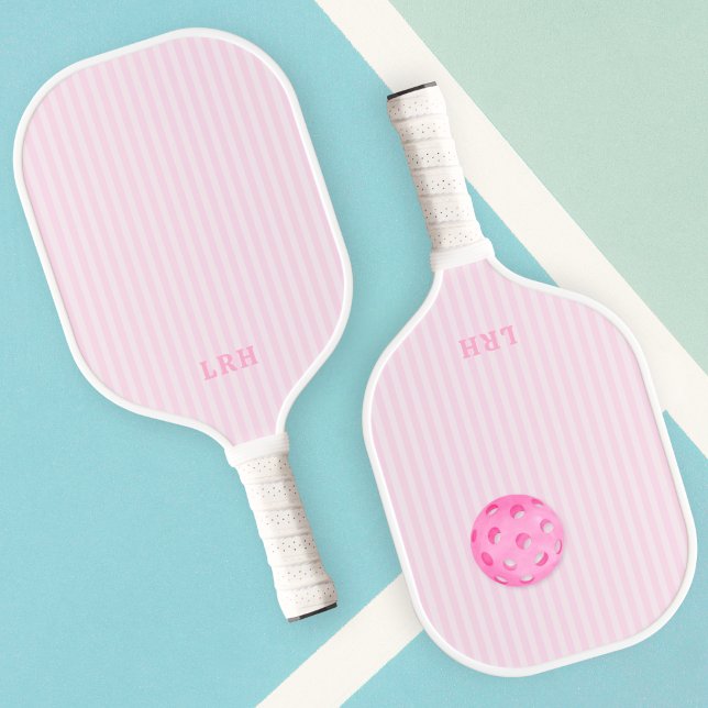 Raquette De Pickleball Conception de rayures de bonbon rose avec monogram (Pickleball Paddle with Monogram)