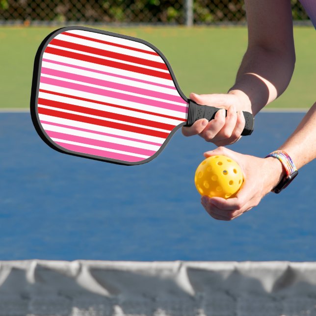 Raquette De Pickleball Conception de rayures verticales rose blanc rouge  (Insitu)