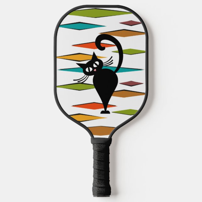 Raquette De Pickleball Conception du chat noir du milieu du siècle (Recto)