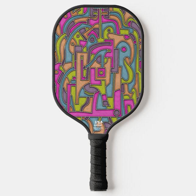 Raquette De Pickleball Conception géométrique rétro Mod Psychedelic 60s  (Recto)