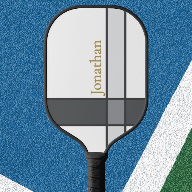Raquette de pickleball cool blanche grise et or mo (Créateur téléchargé)