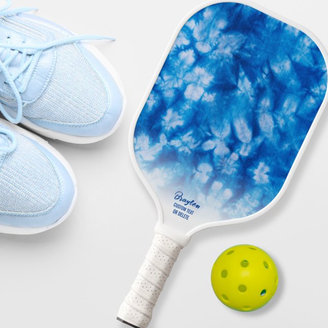 Raquette De Pickleball Cool Blue TieDye Batik Motif Texte personnalisé (Créateur téléchargé)