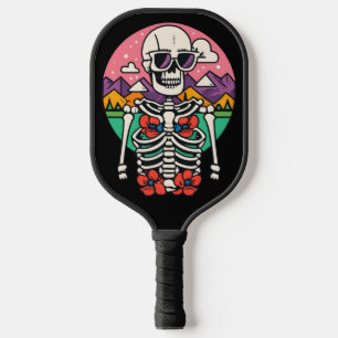 Raquette De Pickleball Cool Funny Skeleton et Sunrise Retro