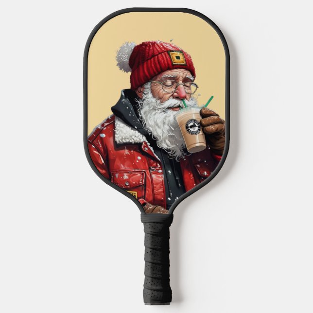 Raquette De Pickleball Cool Père Noël Boire du café glacé Art de Noël (Recto)