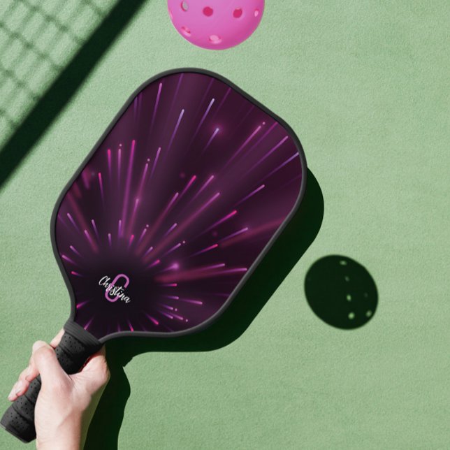 Raquette De Pickleball Cool Pink Neon Starburst Nom personnalisé Fille in (Pink Neon Starburst Monogrammed Name Initial Girly Pickleball Paddle)