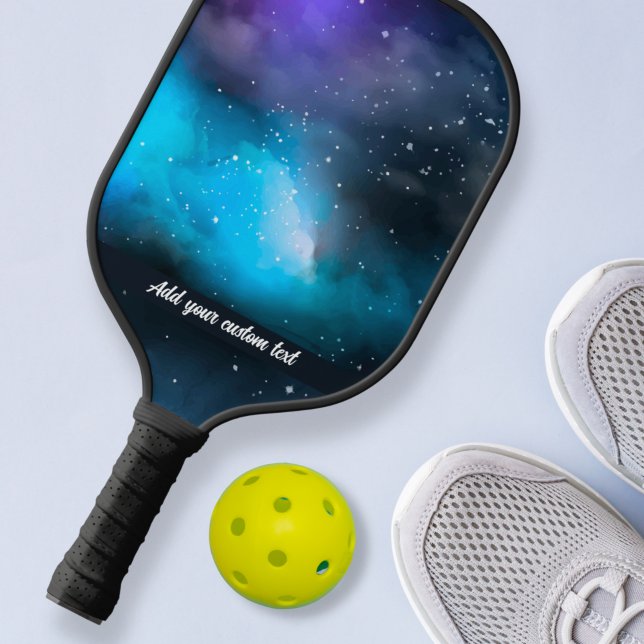 Raquette De Pickleball Cool Purple Blue Galaxy Night Sky Nom du texte per (Créateur téléchargé)