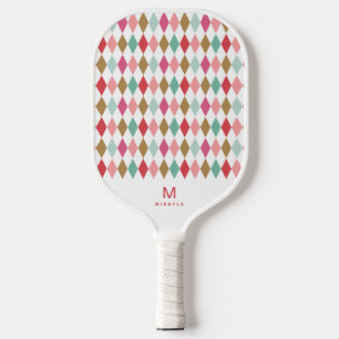Raquette De Pickleball Cool Retro Argyle Diamonds Pattern Monogram Pickle
