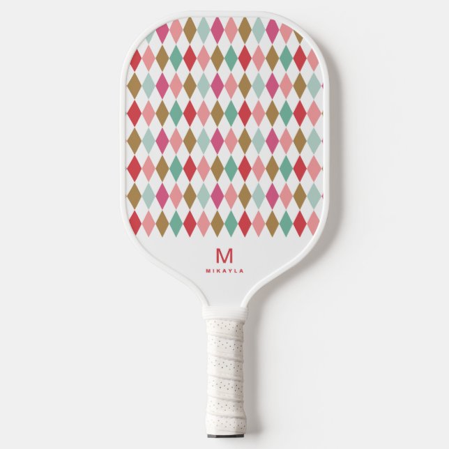 Raquette De Pickleball Cool Retro Argyle Diamonds Pattern Monogram Pickle (Recto)