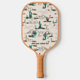 Raquette De Pickleball Cool Retro Desert Mountain Cactus Texte personnali