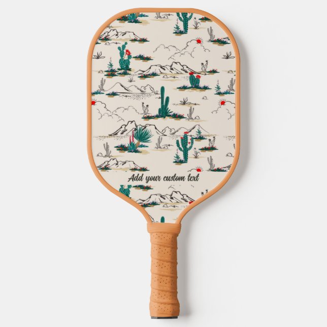 Raquette De Pickleball Cool Retro Desert Mountain Cactus Texte personnali (Recto)