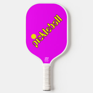 Raquette De Pickleball Cool Retro Été Jaune Clair Texte Sur Vivid Rose