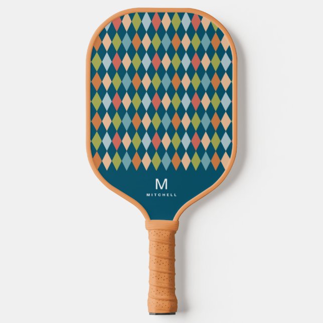 Raquette De Pickleball Cool Retro Jacquard Diamants Turquoise Monogramme (Recto)