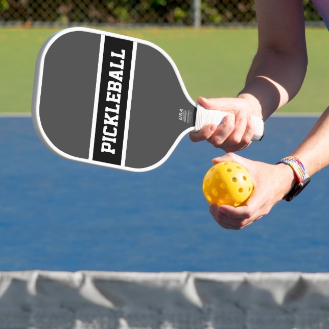 Raquette De Pickleball Cool Sporty Gris Noir PICKLEBALL Stripes Texte (Insitu)