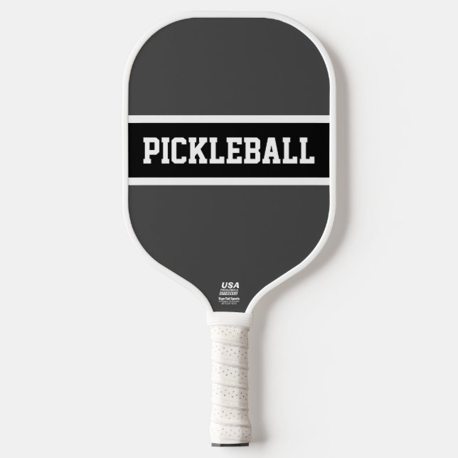 Raquette De Pickleball Cool Sporty Gris Noir PICKLEBALL Stripes Texte (Recto)