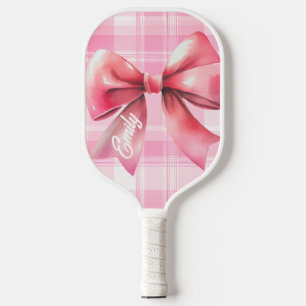 Raquette De Pickleball Coquette Pink Bow Aquarelle Nom de la couche