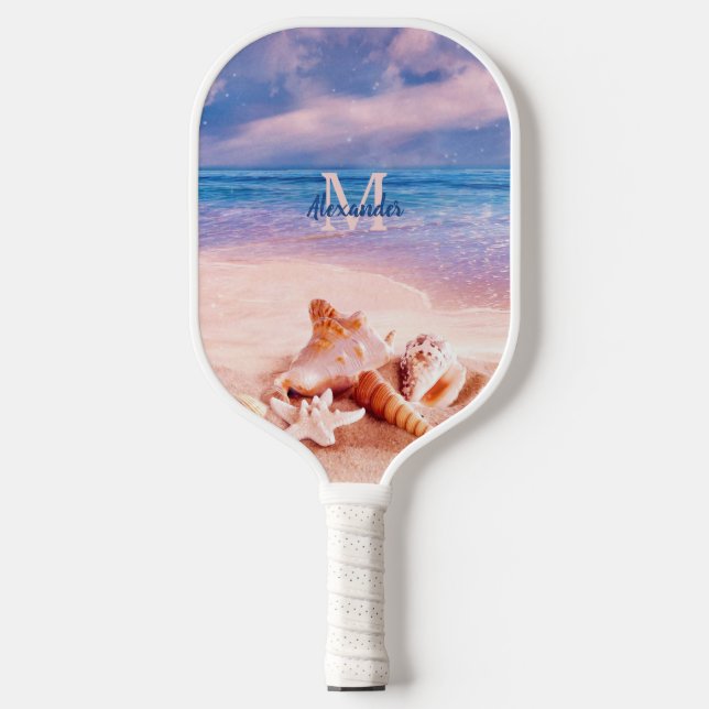 Raquette De Pickleball Coquillages sur le Monogramme Sea Beach Paradise (Recto)