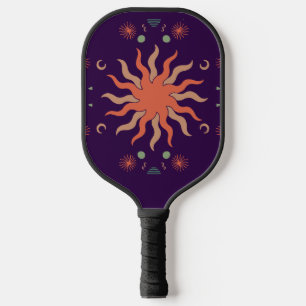 Raquette De Pickleball Corail de Boho rétro et soleil et lune violet