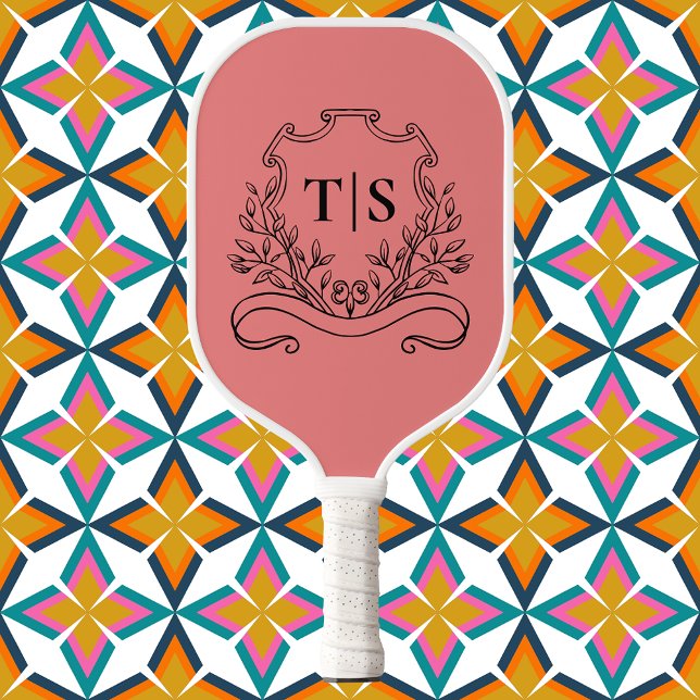 Raquette De Pickleball Coral Pink Monogram Initial Girly Classic Crest (Coral Pink Monogram Initial Girly Classic Crest Pickleball Paddle)