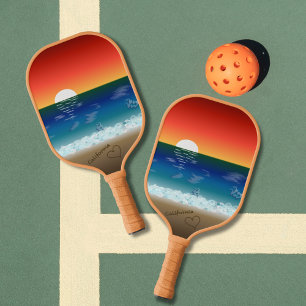 Raquette De Pickleball Coucher de soleil en Californie   Beach Sand Heart