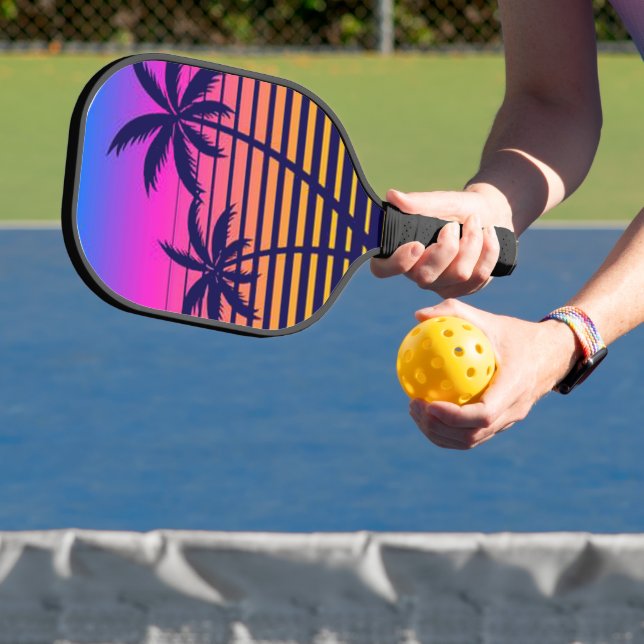 Raquette De Pickleball Coucher de soleil rétro et palmiers (Insitu)