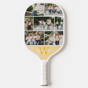 Raquette De Pickleball Couleur personnalisée du collage photo monogramme