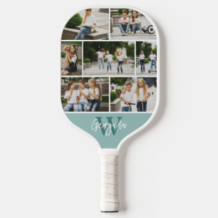 Raquette De Pickleball Couleur personnalisée du collage photo monogramme