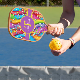 Raquette De Pickleball Couleurs amusantes ajouter monogramme de fibre de