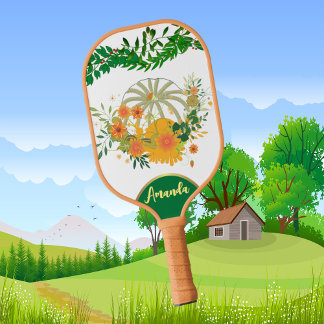 Raquette De Pickleball Couleurs de automne Citrouille blanc Feuillage ver