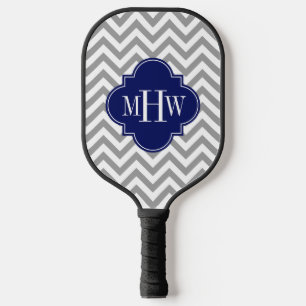 Raquette De Pickleball Couleurs DIY Chevron Gris foncé Bleu Blanc BG 3 In