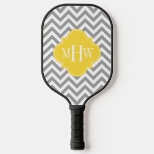 Raquette De Pickleball Couleurs DIY Chevron Gris foncé Jaune Blanc Fond 3