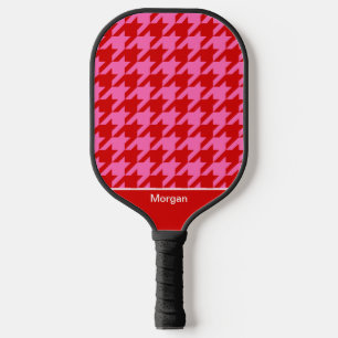 Raquette De Pickleball Couleurs DIY Motif Pied-de-Poule Rouge Rose Chaud