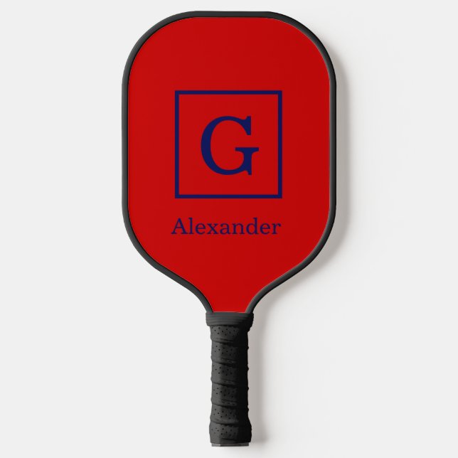 Raquette De Pickleball Couleurs DIY Rouge Cadre Monogramme Initial SV (Recto)