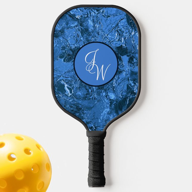 Raquette De Pickleball Couleurs marbrées de bleu avec Initiales ou Monogr (Créateur téléchargé)