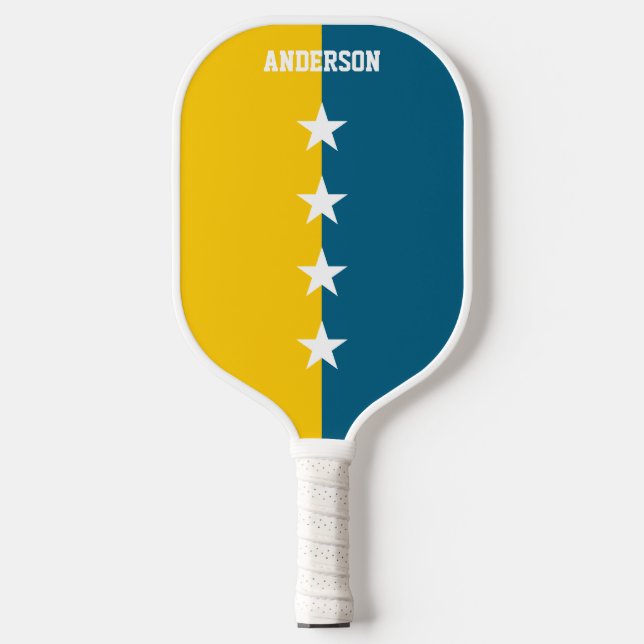 Raquette De Pickleball Couleurs Monogramme Bleu et Jaune Maïs  (Recto)
