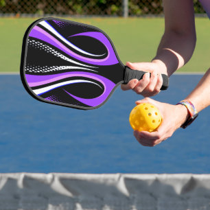 Raquette De Pickleball Courbe Abstraite violette blanche et noire