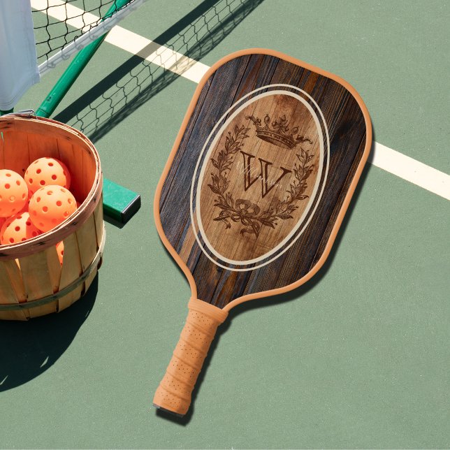 Raquette De Pickleball Couronne Crest Bois Tissu Monogramme Ovale (Créateur téléchargé)