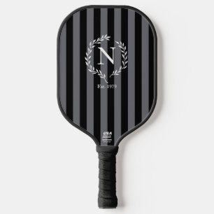 Raquette De Pickleball Couronne de monogramme à rayures grises et noires