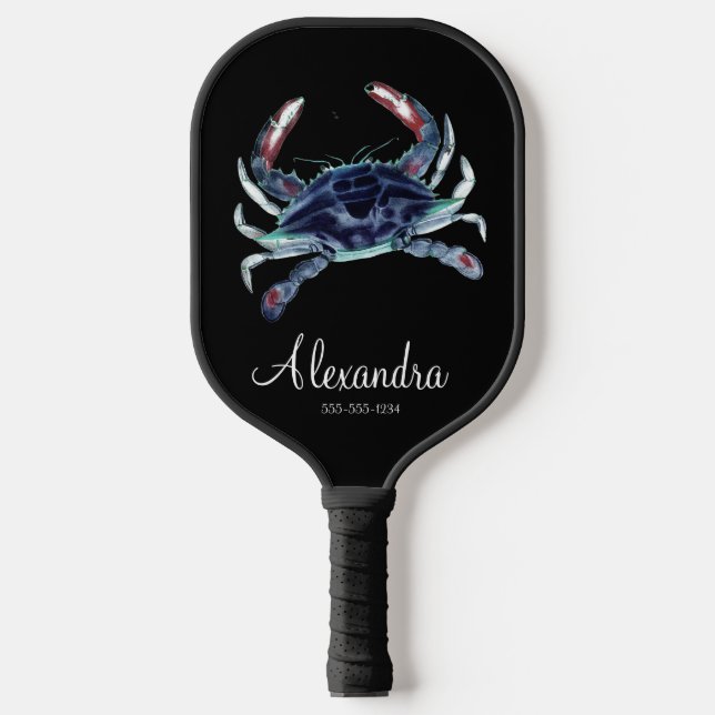 Raquette De Pickleball Crabe bleu côtier Nom Monogramme Pickleball Paddle (Recto)