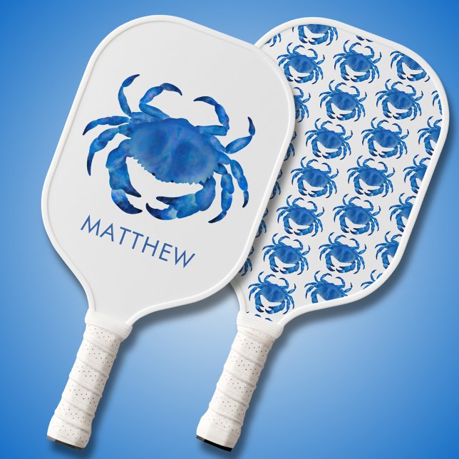Raquette De Pickleball Crabe côtier bleu (Perfect for your beach house or holiday home, personalized watercolor blue crab pickleball paddles.)