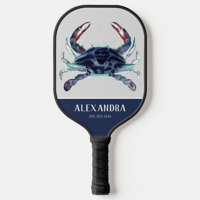 Raquette De Pickleball Crabe marin bleu bleu blanc Nom (Recto)