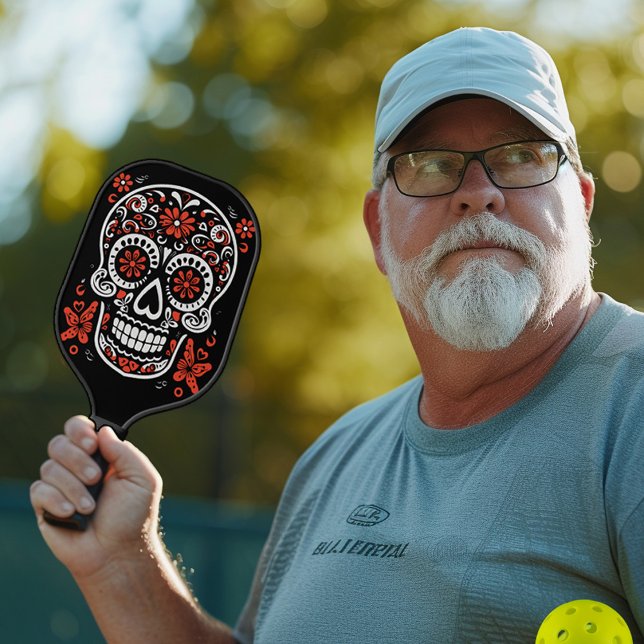 Raquette De Pickleball Crâne à sucre rouge et blanc (Red and white Sugar Skull Pickleball Paddle)