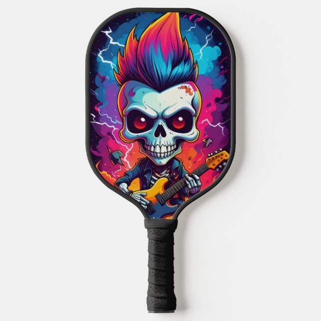 Raquette De Pickleball Crâne de rockeur avec mohawk (Recto)
