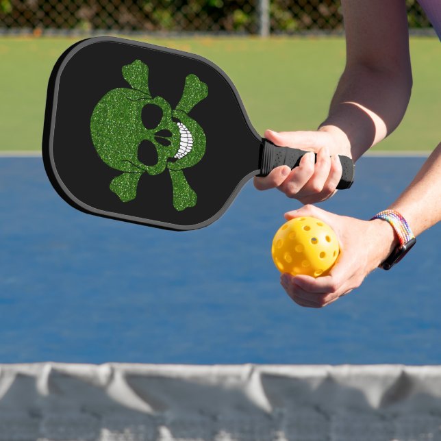 Raquette De Pickleball Crâne et os croisés à Parties scintillant verte (Insitu)