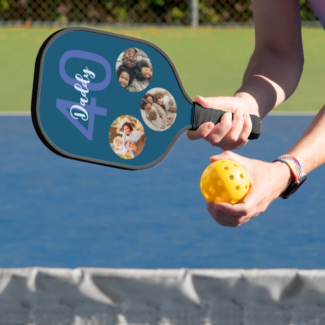 Raquette De Pickleball Custom Daddy 40th Birthday Modern 3 Photo Collage (Insitu)