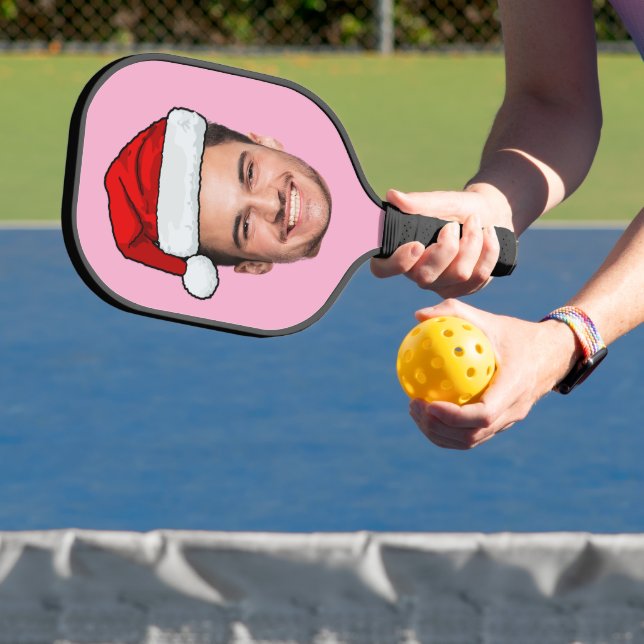 Raquette De Pickleball Custom Face Photo Santa Hat Christmas Pink (Insitu)
