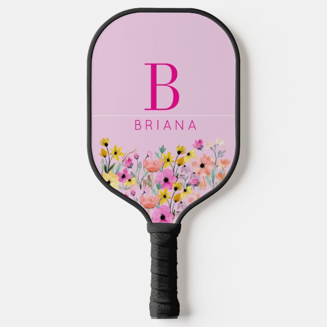 Raquette De Pickleball Custom Floral Initial and Name  (Recto)