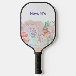 Raquette De Pickleball Custom Kids Artwork, deux mignonnes souris, fleurs