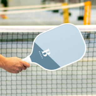 Raquette De Pickleball Cute Bleu Blanc Moderne Monogramme Personnalisé